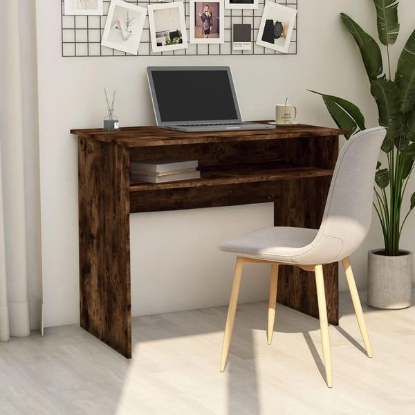 The Living Store Scrivania In Rovere Fumé 90X50X74 Cm Materiale In Legno-image