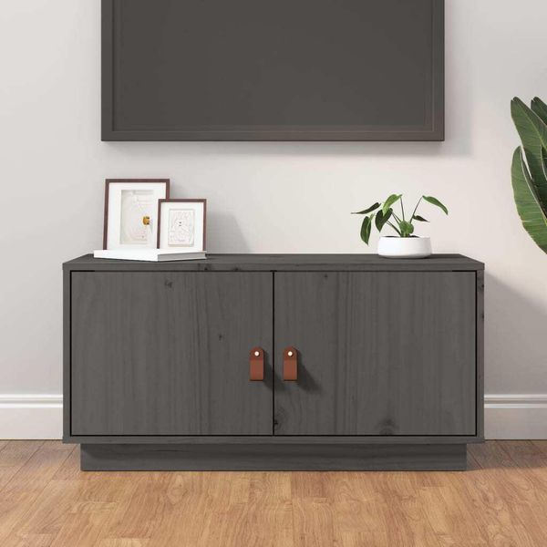 The Living Store Mobile Tv Grigio 80X34X40 Cm In Legno Di Pino Massiccio-image