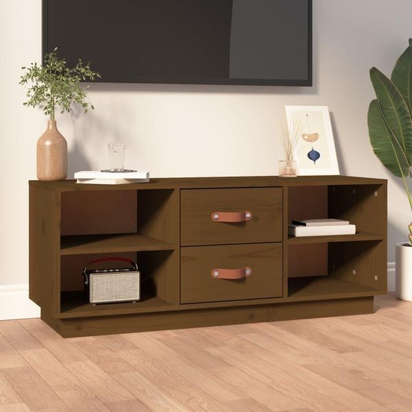 The Living Store Mobile Tv Marrone Miele 100X34X40 Cm In Legno Di Pino Massiccio-image