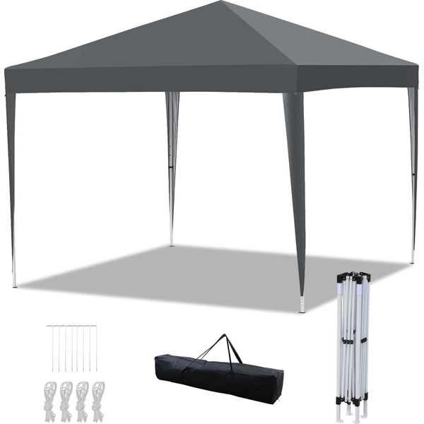 Gazebo Pieghevole Izrielar 3X3 M Impermeabile, Gazebo Pieghevole Con Borsa, Tenda Da Giardino Stabile E Tenda Da Festa Per Giardino, Campeggio, Spiaggia E Attività All'aperto, Grigio-image