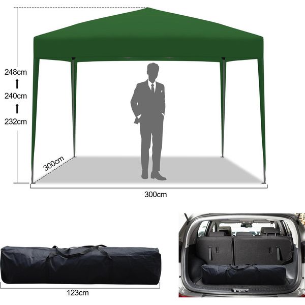 Gazebo Pieghevole Izrielar 3X3 M Impermeabile – Gazebo Pieghevole Con Protezione Uv 50+, Tenda Da Giardino E Tenda Per Feste, Ideale Per Giardino, Campeggio, Matrimoni E Spiaggia Verde-image