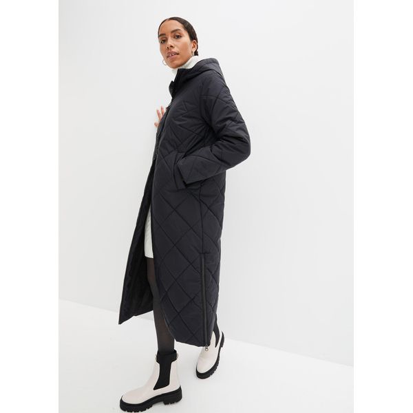 bonprix Langer Wattierter Steppmantel Mit Kapuze, Schwarz, Gr.52, Moderner Steppmantel-image