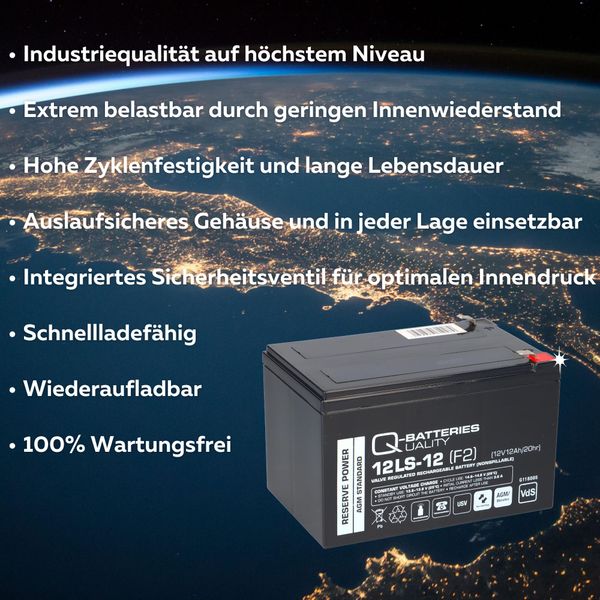 Q-Batteries 12LS-12 F2 12V 12Ah Batteria Al Piombo / Agm Vrla Con Vds-image