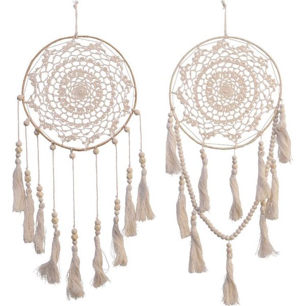 Macramè Acchiappasogni Design Boho Decorazione Da Parete Con Perline Di Legno-image