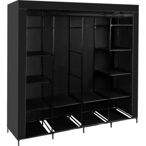 Armadio Armadio In Tessuto Grande 170X170 Cm Robusto 2 Appendiabiti 14 Scomparti Armadio Pieghevole Per Camera Da Letto Armadio Spogliatoio Nero 23740-image