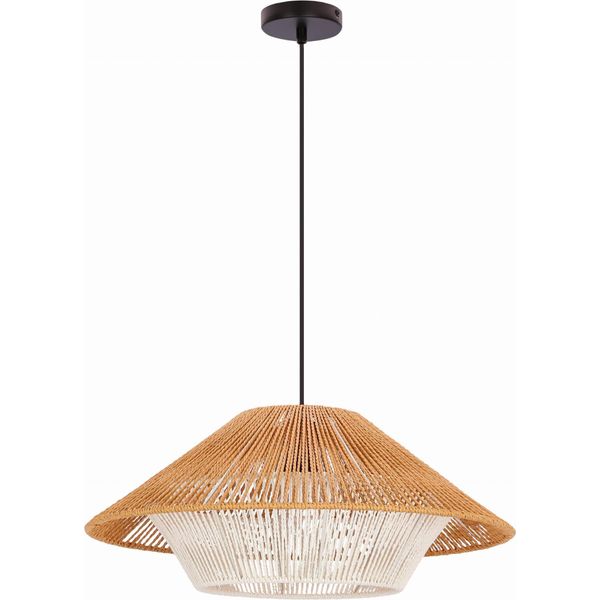 Lampada A Sospensione Africa - 1Xe27, 40W, 50Cm, Rotonda, Nero / Beige / Bianco-image