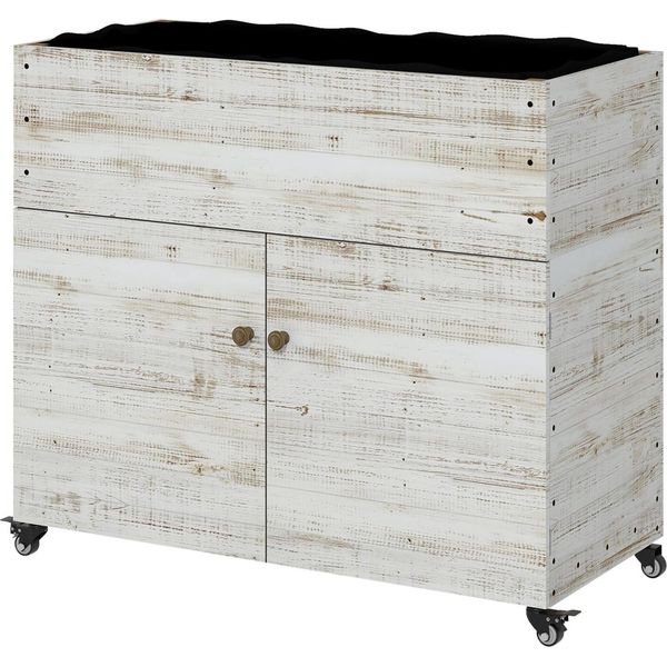 Aiuola Rialzata In Legno Con Vano Armadio, Aiuola Per Erbe Aromatiche Con Ruote, Fioriera 110 X 50 X 95 Cm, Fioriera Con Tessuto Non Tessuto, Bianca Per Giardino E Balcone-image