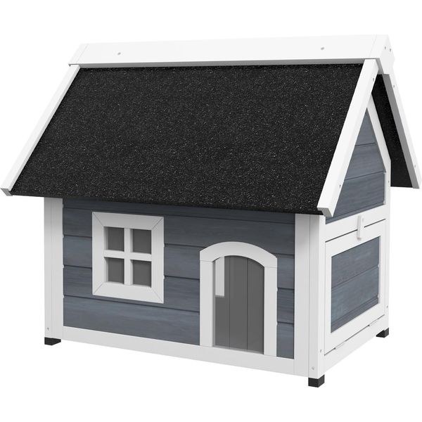 Casetta Per Gatti, Cuccia Per Gatti In Legno, Con Tetto In Asfalto Apribile, Casetta Per Gatti Resistente Alle Intemperie Con Finestra, 3 Porte, 77 X 57,5 X 68 Cm, Grigio-image