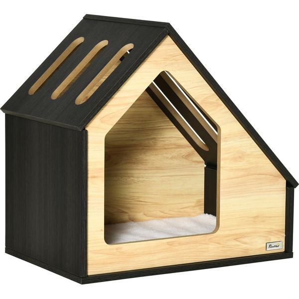 Cuccia Per Cani In Legno Accogliente Cuccia Per Gatti Da Interno E Cuccia Per Cani Con Cuscino, Per Cani Di Piccola Taglia Fino A 8 Kg, 60X40X59.2 Cm-image