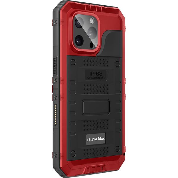 Avizar, Custodia Per Iphone 16 Pro Max Impermeabile IP68 In Silicone Antiurto, Nero / Rosso-image
