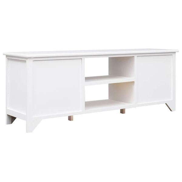 The Living Store Mobile Tv Bianco 108X30X40 Cm In Legno Massiccio Di Paulownia-image