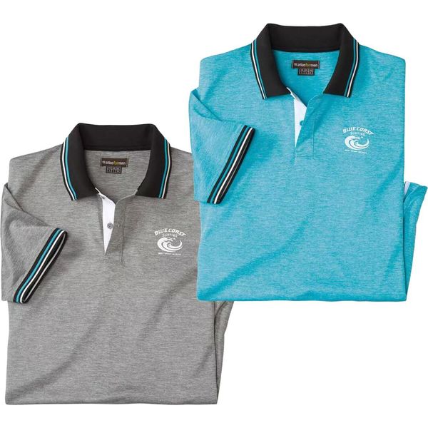 Atlas For Men - Polo Da Uomo (Confezione Da 2) AF4212 (Xxl) (Grigio/Turchese)-image