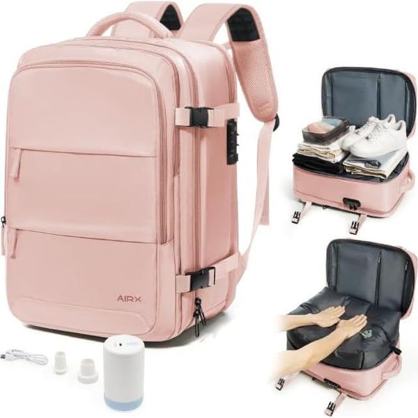 Vacuum Travel Backpack For Airplane Livbotez With Pump And Combination Lock Pink-image