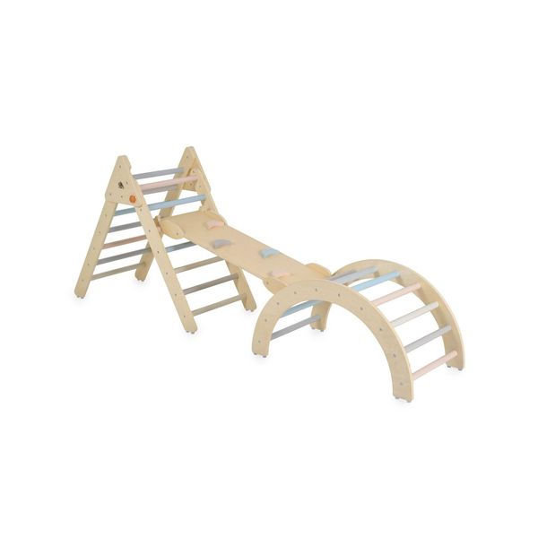 Moni SpielgeräT Triangel 3 In 1 Holz Rutsche Kletterrampe Kletterwand Motorik Braun-image