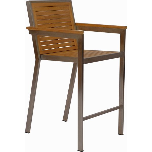 Sgabello Da Bar Di Design Teako In Acciaio Inox - Resistente Alle Intemperie, Ergonomico, In Legno Massiccio Per Uso Interno Ed Esterno-image