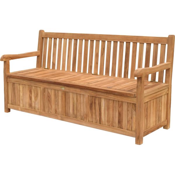 Panca Da Giardino Teako Design Piceno In Teak - Panca Da Giardino Con Vano Portaoggetti, Resistente Alle Intemperie Ed Elegante (180 Cm)-image