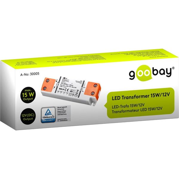 Goobay 30005 Trasformatore Led 12 V (DC)/15 W, 15 W, Bianco-Arancio - 12 V Dc Per Led Fino A 15 W Di Carico Totale-image