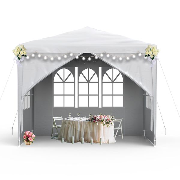 Sessamen-Lp Padiglione 3X3M Impermeabile - Tenda Da Festa Padiglione Da Giardino Con 4 Pareti Laterali Gazebo Da Campeggio Per Giardino, Festa, Matrimonio, Bianco-image