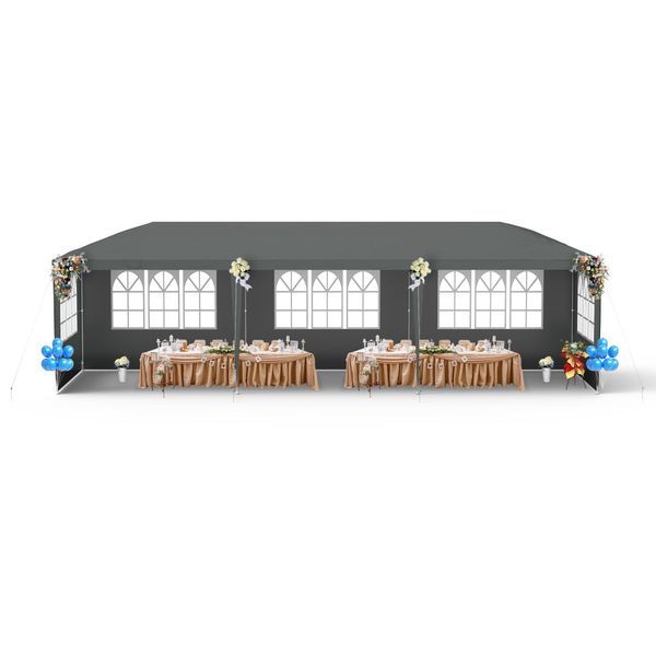 Sessamen-Lp Padiglione 3X9M Impermeabile - Tenda Da Festa Padiglione Da Giardino Con 8 Pareti Laterali Gazebo Da Campeggio Per Giardino, Festa, Matrimonio, Grigio Scuro-image