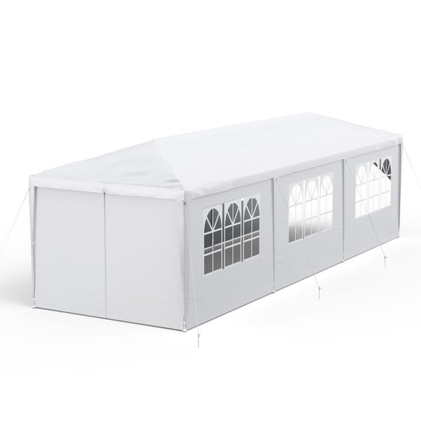 Sessamen-Lp Padiglione 3X9M Impermeabile - Tenda Da Festa Padiglione Da Giardino Con 8 Pareti Laterali Gazebo Da Campeggio Per Giardino, Festa, Matrimonio, Bianco-image