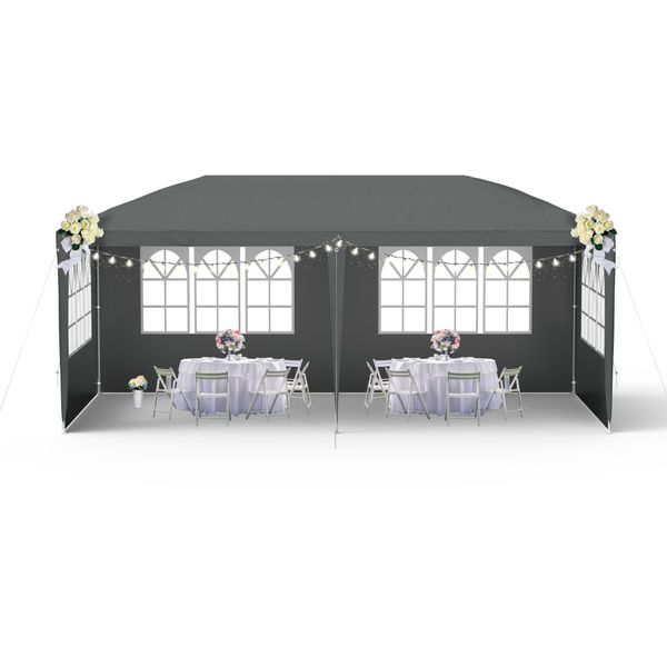 Sessamen-Lp Padiglione 3X6M Impermeabile - Tenda Da Festa Padiglione Da Giardino Con 6 Pareti Laterali Gazebo Da Campeggio Per Giardino, Festa, Matrimonio, Grigio Scuro-image