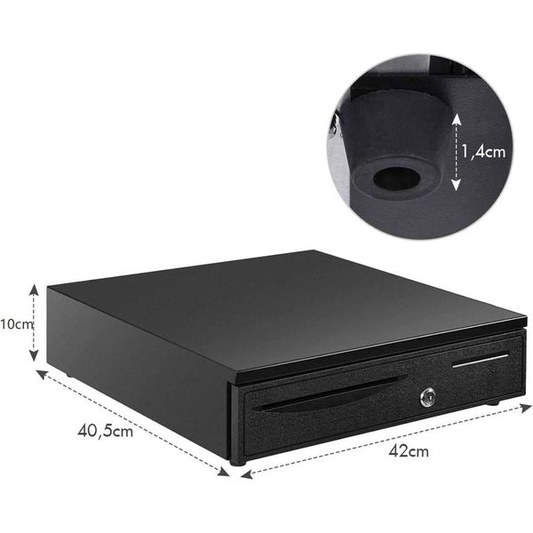 Costway Cassetto Per Contanti Cassetto Per Soldi Cassetto Per Soldi In Metallo, 5 Scomparti Per Monete, 5 Scomparti Per Banconote 40,5X42X10Cm-image