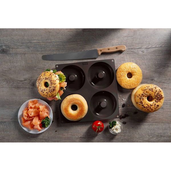 Lurch 85088 Flexiform Bagels 4-Fold / Stampo In Silicone Per 4 Bagel (11,8 Cm) In Silicone Platinico 100% Senza Bpa, Marrone-image