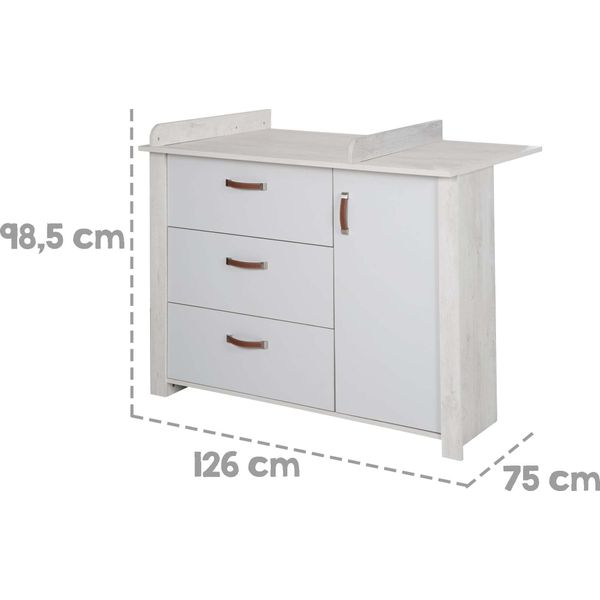 Mobile Fasciatoio Roba Con Fissaggio Fasciatoio "Mila"", Chiusura Ammortizzata, 3 Cassetti, 1 Anta, Altezza Fasciatoio 90,5 Cm"-image
