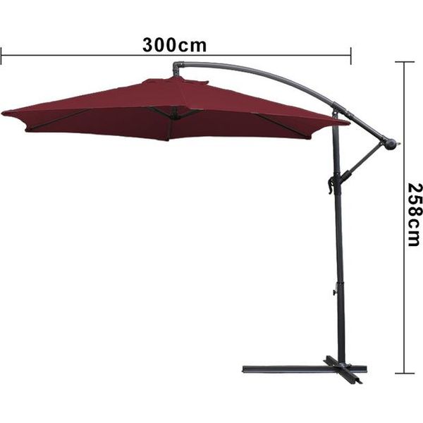 Wolketon 3M-3.5M Ombrellone Con Led Solare Inclinabile Ombrellone A Sbalzo Ombrellone Da Balcone Ombrellone Da Mercato UV40+ Ombrellone Da Giardino, Rosso, 3M-image