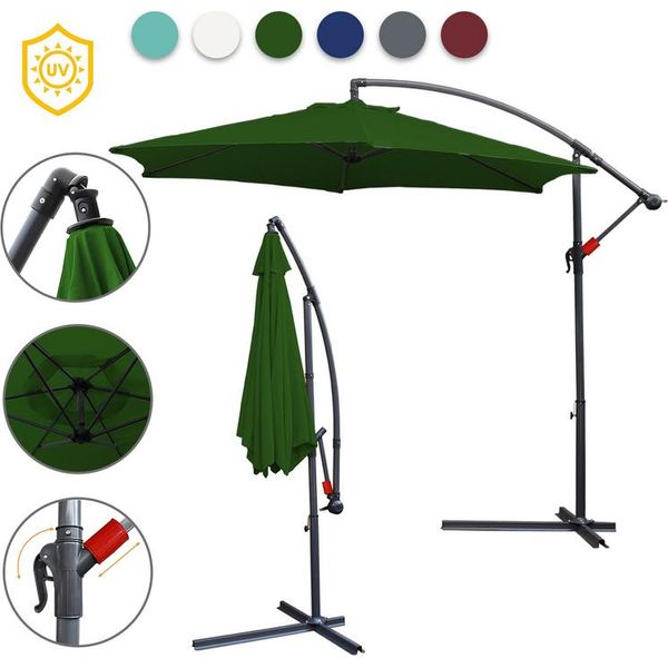 Wolketon 3M-3.5M Ombrellone Inclinabile A Sbalzo Ombrellone Da Balcone Ombrellone Da Mercato UV40+ Ombrellone Da Giardino, Verde, 3M-image