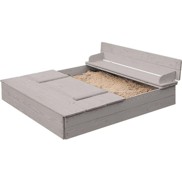 Sabbiera Roba Con Coperchio Pieghevole In 2 Panchine, Legno Massiccio, Resistente Alle Intemperie, Grigio, 21,5X127X123,5Cm-image
