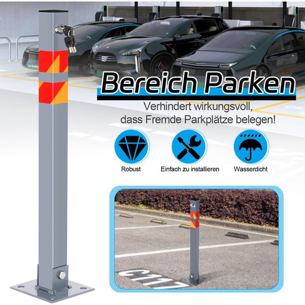 Vingo Paletti Pieghevoli In Acciaio Per Barriere Per Parcheggi Barriere Per Parcheggi Con Chiave E Strisce Riflettenti Base Robusta Set Di Paletti Per Barriere (3 Pezzi)..-image