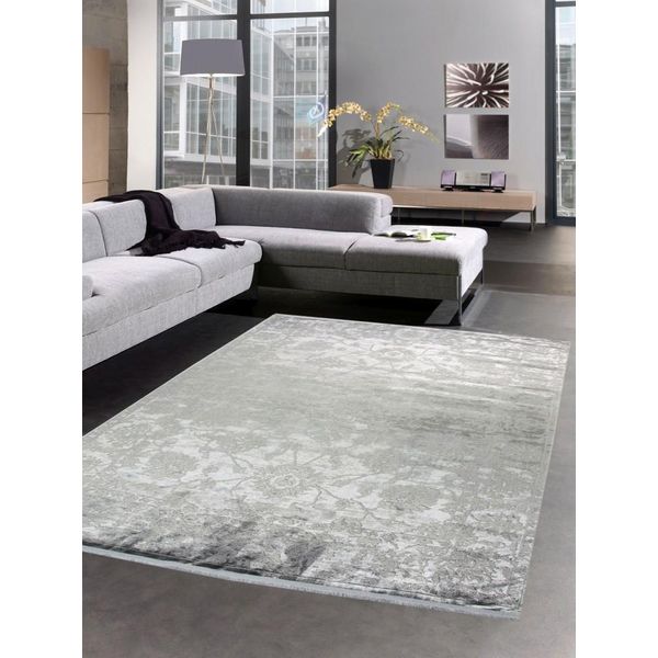 Tappeto Orientale Da Salotto Barocco Vintage Grigio Con Frange Dimensioni - 120X170 Cm-image