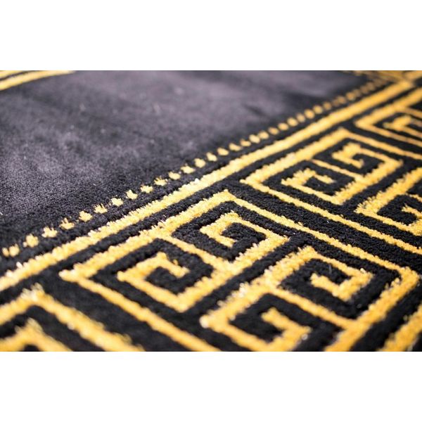 Tappeto Soggiorno Con Bordo A Meandro Nero Oro Dimensioni - 120X170 Cm-image