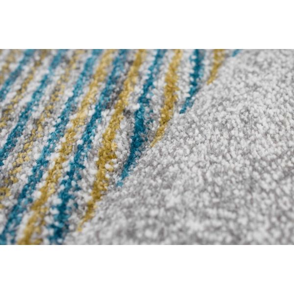 Tappeto Astratto Da Salotto Moderno A Righe Oro Blu Grigio - Facile Da Pulire Dimensioni - 80X150 Cm-image