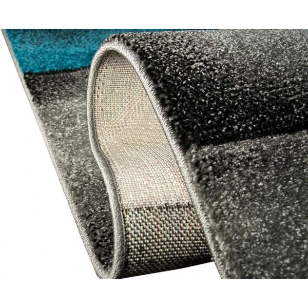 Tappeto Moderno A Pelo Corto Tappeto Da Salotto A Quadri Astratto Grigio Nero Bianco Turchese Dimensioni - 160X230 Cm-image