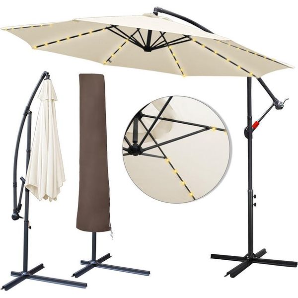 Jopassy Ombrellone Da Giardino Da 3 M Con Led Solare E Copertura Protettiva Ombrellone A Braccio Laterale Gazebo Ombrellone Con Manovella In Alluminio, Beige, 3 M-image