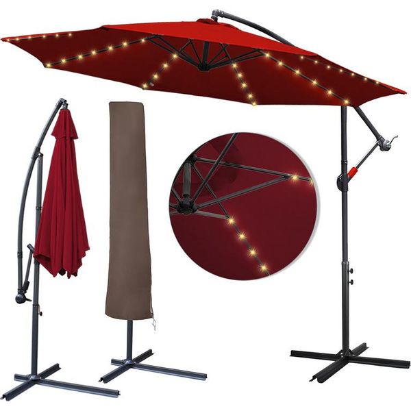 Jopassy Ombrellone Da Giardino Da 3,5 M Con Led Solare E Copertura Protettiva Ombrellone A Braccio Laterale Gazebo Ombrellone Con Manovella In Alluminio, Rosso, 3,5 M-image