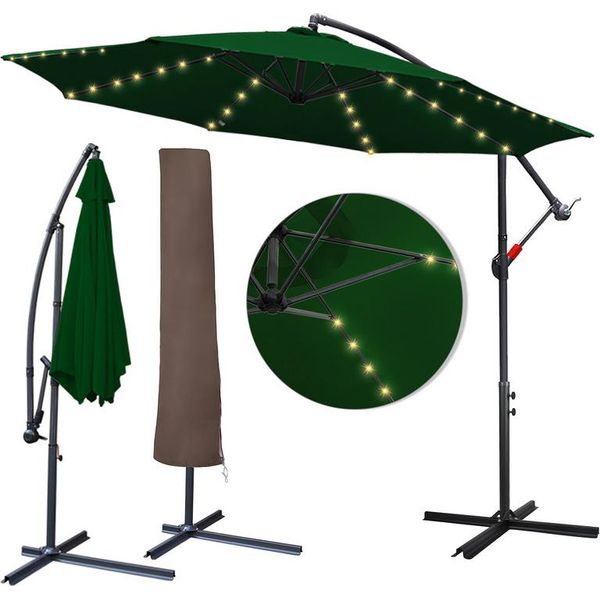 Einfeben 3,5M Ombrellone Da Giardino Con Led Solare E Copertura Protettiva Semaforo Ombrellone Padiglione A Manovella Alluminio, Verde, 3,5M-image