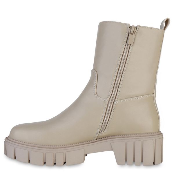 Van Hill Donna Piattaforma Stivali Stivaletti Stivali Suola Profilo Scarpe 838174, Colore: Beige, Taglia: 37-image
