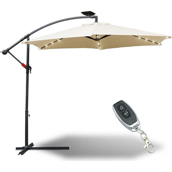 Ombrellone Jopassy 3 M UV40+ Con Led Solare Orientabile Ombrellone Da Giardino Ombrellone A Manovella Alluminio, Beige-image