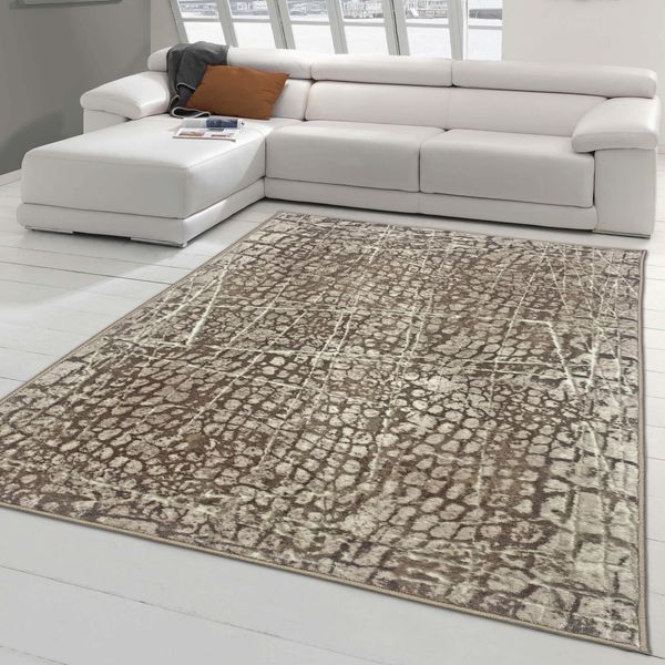 Tappeto Moderno Di Design A Motivi Astratti In Beige Dimensioni - 120X170 Cm-image
