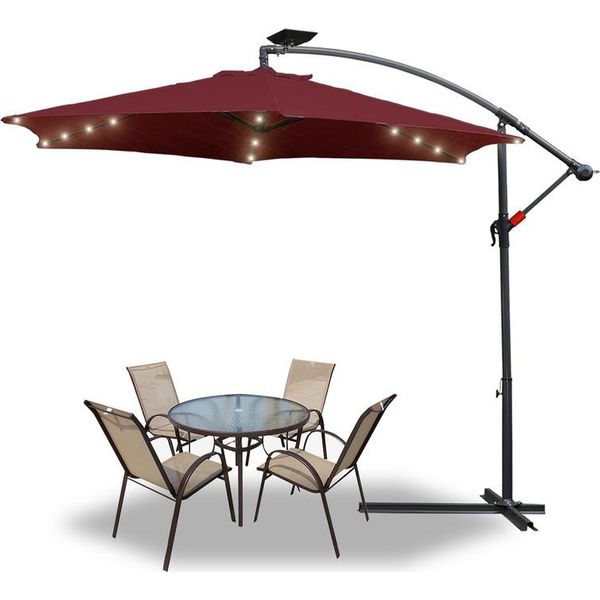 Yakimz Ombrellone Da 3 M UV40+ Con Led Solare Orientabile Ombrellone Da Giardino Ombrellone A Manovella In Alluminio, Rosso-image