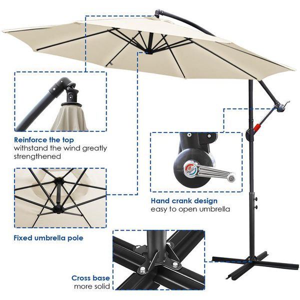 Yakimz Ombrellone Da 3 M UV40+ Con Led Solare Orientabile Ombrellone Da Giardino Ombrellone A Manovella Alluminio, Beige-image