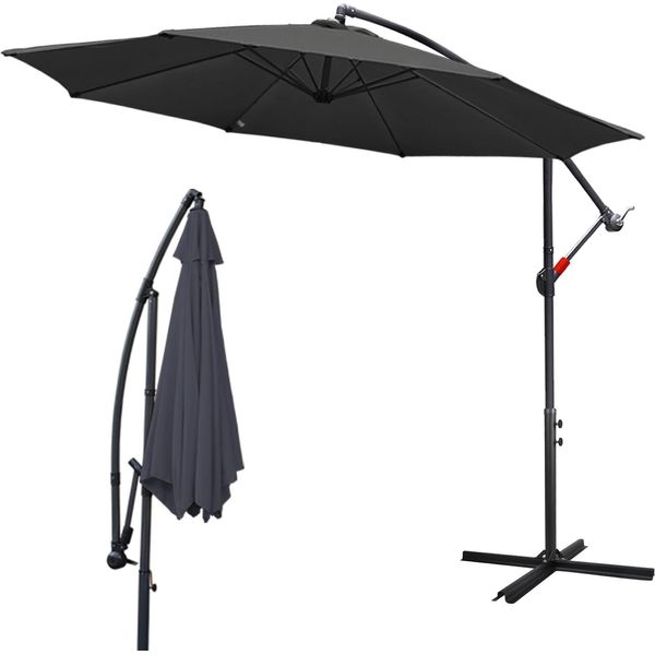 Ombrellone Jopassy Ombrellone A Braccio Laterale 350 Cm - Ombrellone A Braccio Laterale, Protezione Solare, Ombrellone Da Giardino - Grigio-image