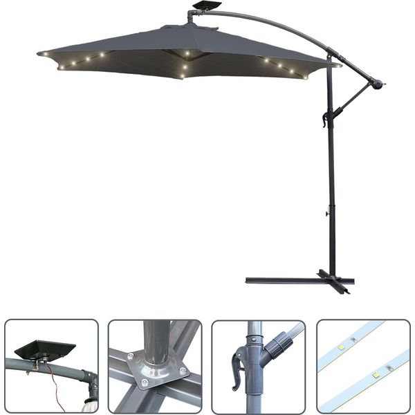 Ombrellone Jopassy Con Illuminazione A Led Ombrellone A Braccio Laterale - Protezione Solare, Ombrellone Da Giardino - Grigio, 350 Cm-image