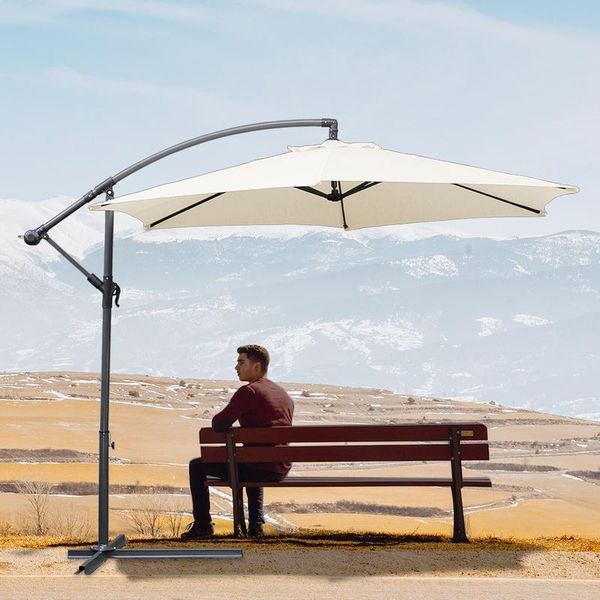 Jiubiaz Ombrellone Beige Ø350Cm Ombrellone A Sbalzo Ombrellone Da Giardino Ombrellone Da Mercato Ombrellone A Manovella Balcone Alluminio Inclinabile-image
