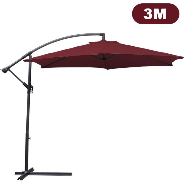 Jiubiaz Ombrellone A Sbalzo 300Cm - Ombrellone A Sbalzo, Parasole, Ombrellone Da Giardino - Rosso-image