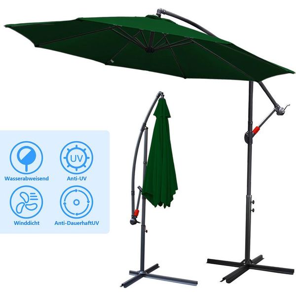 Yakimz Ombrellone Verde Ø350Cm Ombrellone Pensile Da Giardino Ombrellone Da Mercato Ombrello A Manovella Balcone Alluminio Inclinabile-image