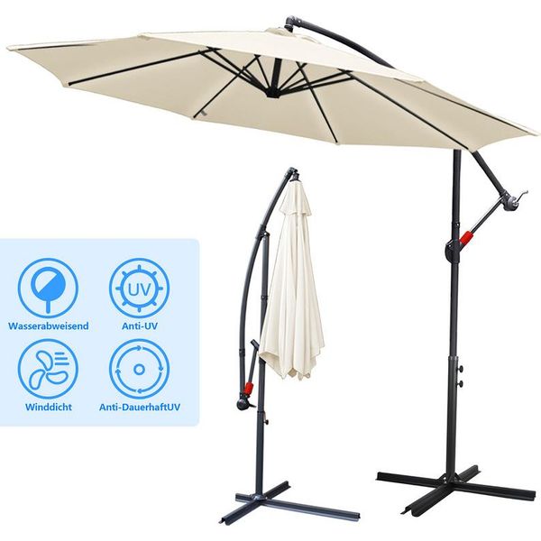 Yakimz Ombrellone Beige Ø350Cm Ombrellone A Sbalzo Ombrellone Da Giardino Ombrellone Da Mercato Ombrellone A Manovella Balcone Alluminio Inclinabile-image